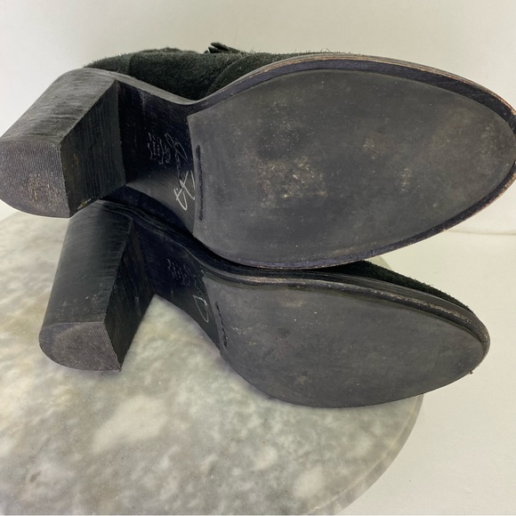 Joie Loren Black Suede Fringe Leather Heeled Ankle Boots - Picture 8 of 11